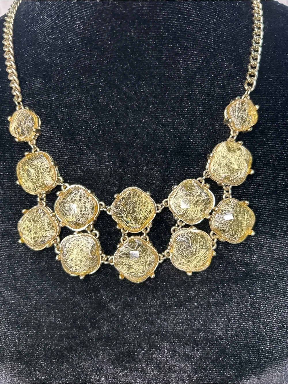 Charming Charlie Gold Spun Interlinked  Bib Necklace  Chunky Jewelry Maximalist